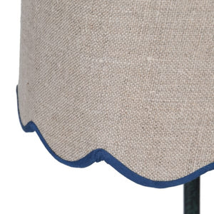 Slim Table Lamp with Blue Scalloped Linen Shade