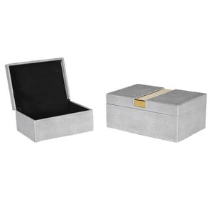 Set of 2 Faux Shagreen Boxes with Gold Trim