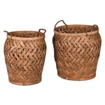 Set of 2 Woven Bamboo Rattan Baskets