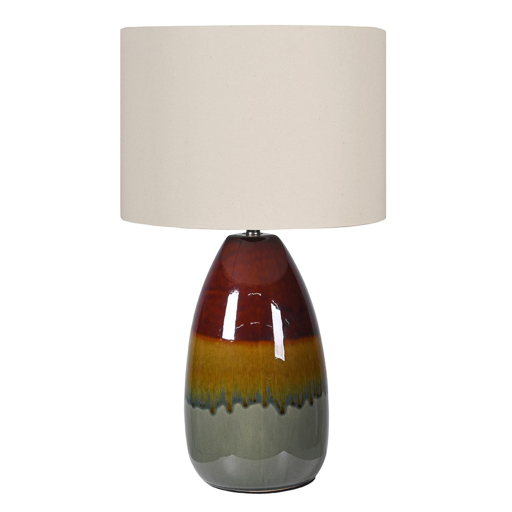 Reactive Glaze Blue and Brown Table Lamp with Linen Shade