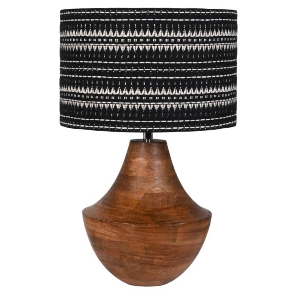 Wooden Table Lamp with Handwoven Shade