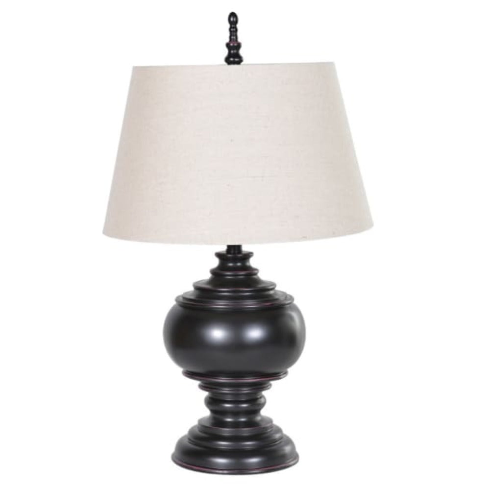 Bulbous Black Lamp with Beige Linen Shade