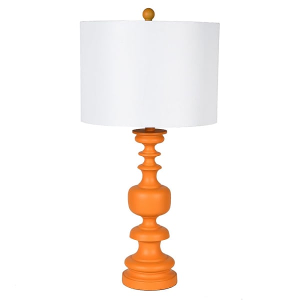 Orange Turned Lamp with Linen Shade