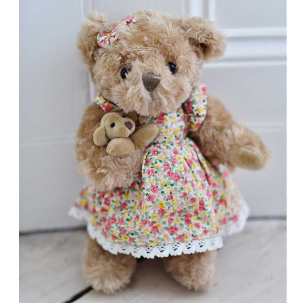 Teddy Bear With Mixed Floral Dress And Baby