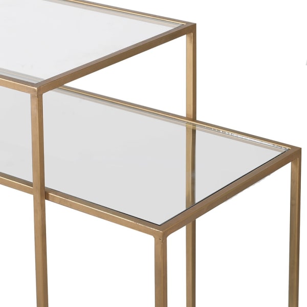 Glass Tiered Geometric Console Table