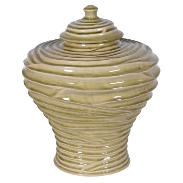Large Ceramic Sage Rippled Vase with Lid