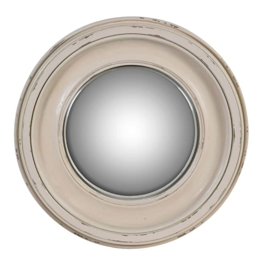 Medium Distressed White Round Mirror