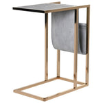 Faux Shagreen Side Table with Magazine Rack, gold finished