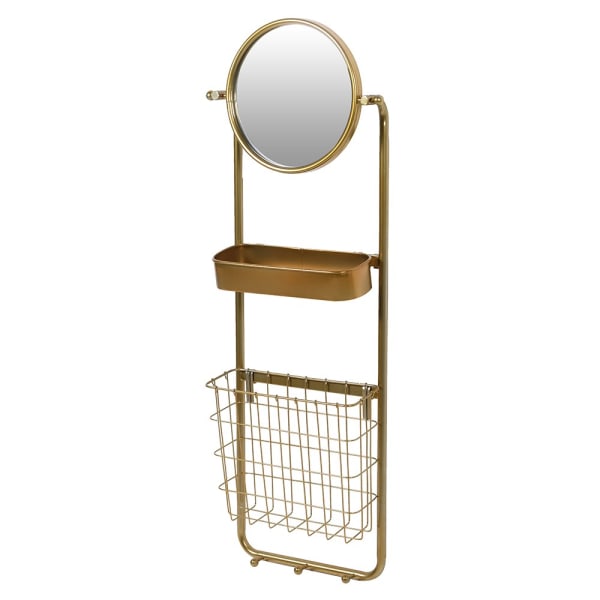 Round Gold Wall Mirror with Shelf and Storage