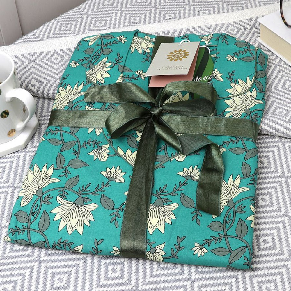 Turquoise mix floral print luxury eco pyjamas