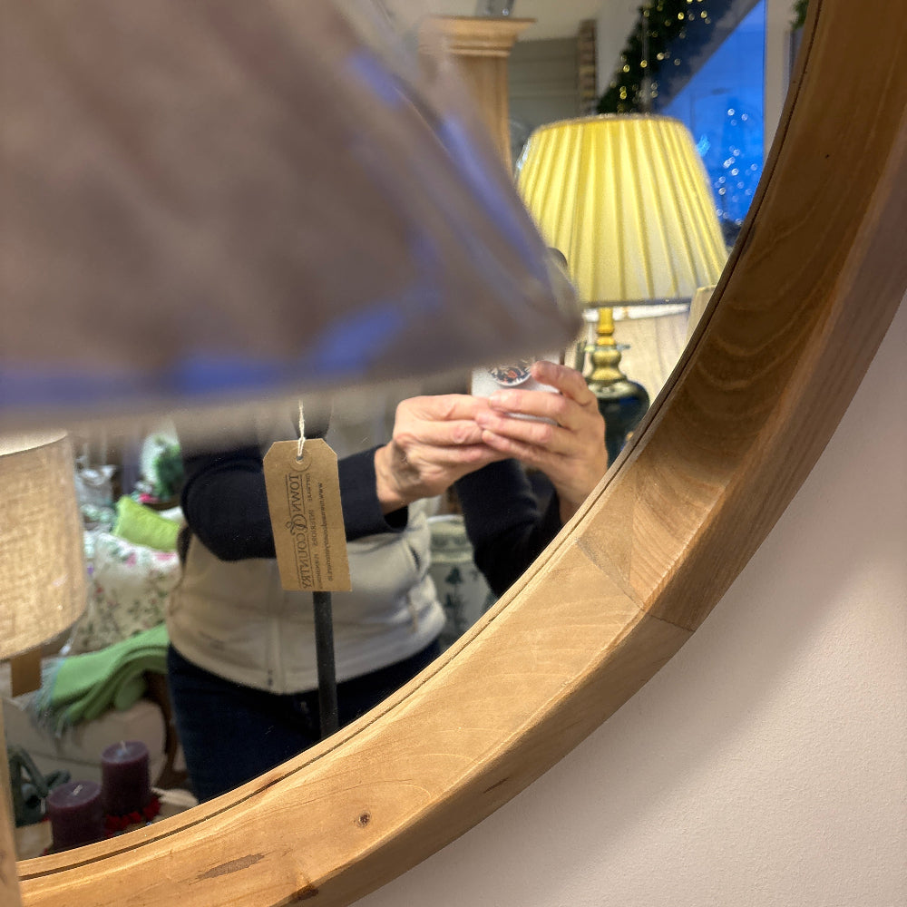 Natural wood mirror round 1m diameter