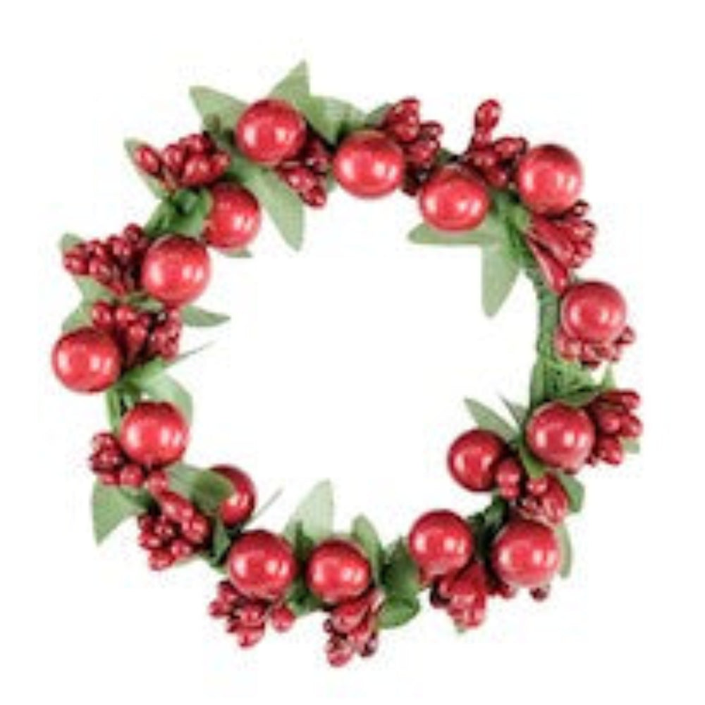 CANDLE RING 7cm BERRY BAUBLE RED