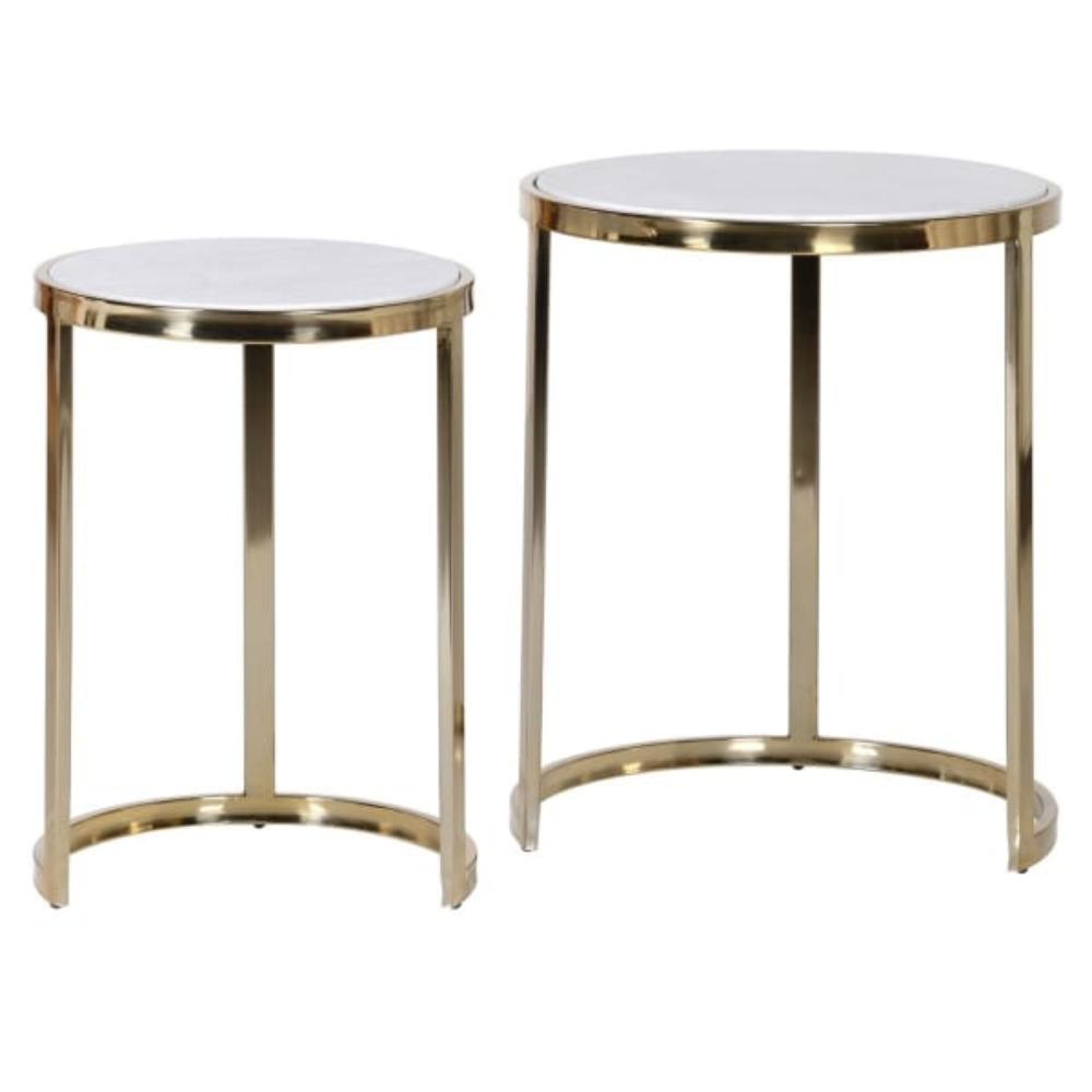 Set of 2 White Marble Gold Nesting Tables