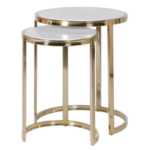 Set of 2 White Marble Gold Nesting Tables