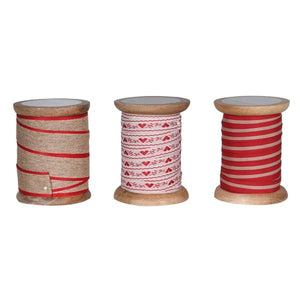 Set of 3 Red Velvet Ribbons On Spools