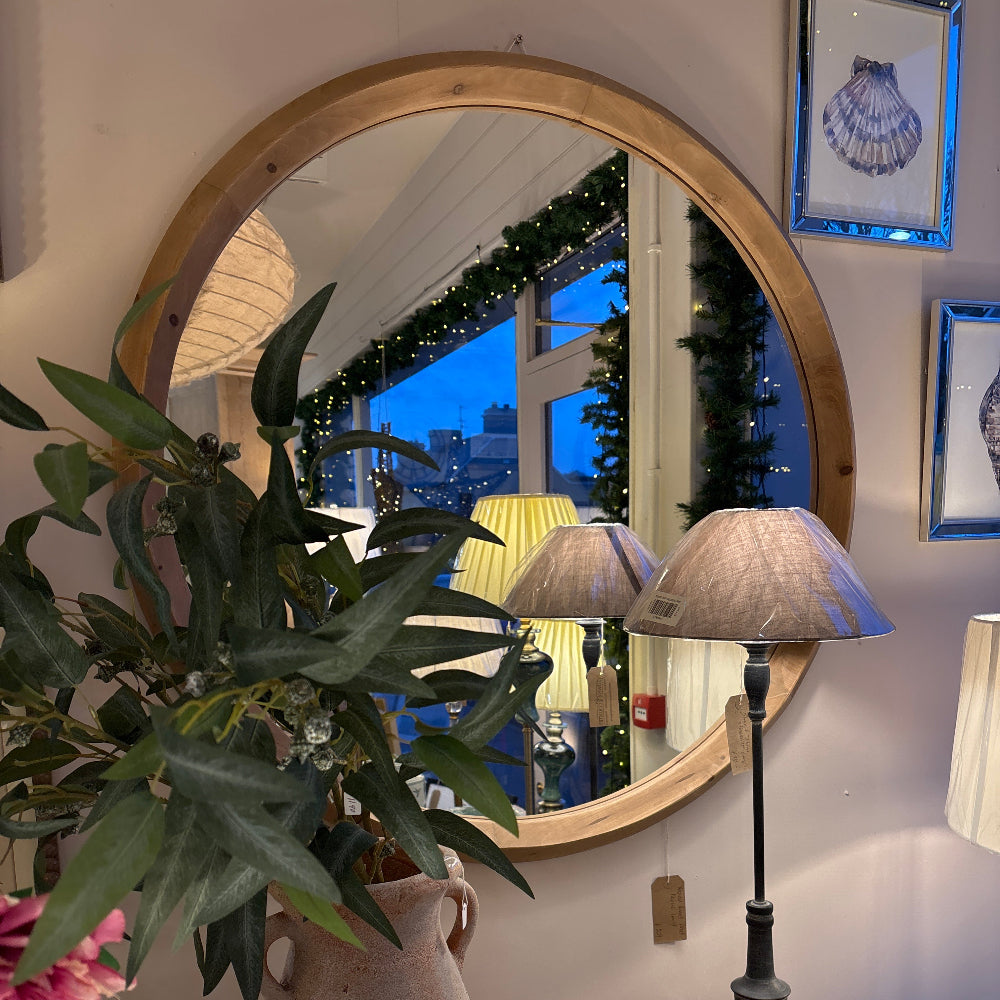 Natural wood mirror round 1m diameter