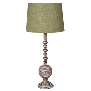 Finial Table Lamp with Green Linen Shade