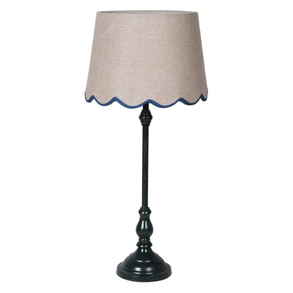 Slim Table Lamp with Blue Scalloped Linen Shade