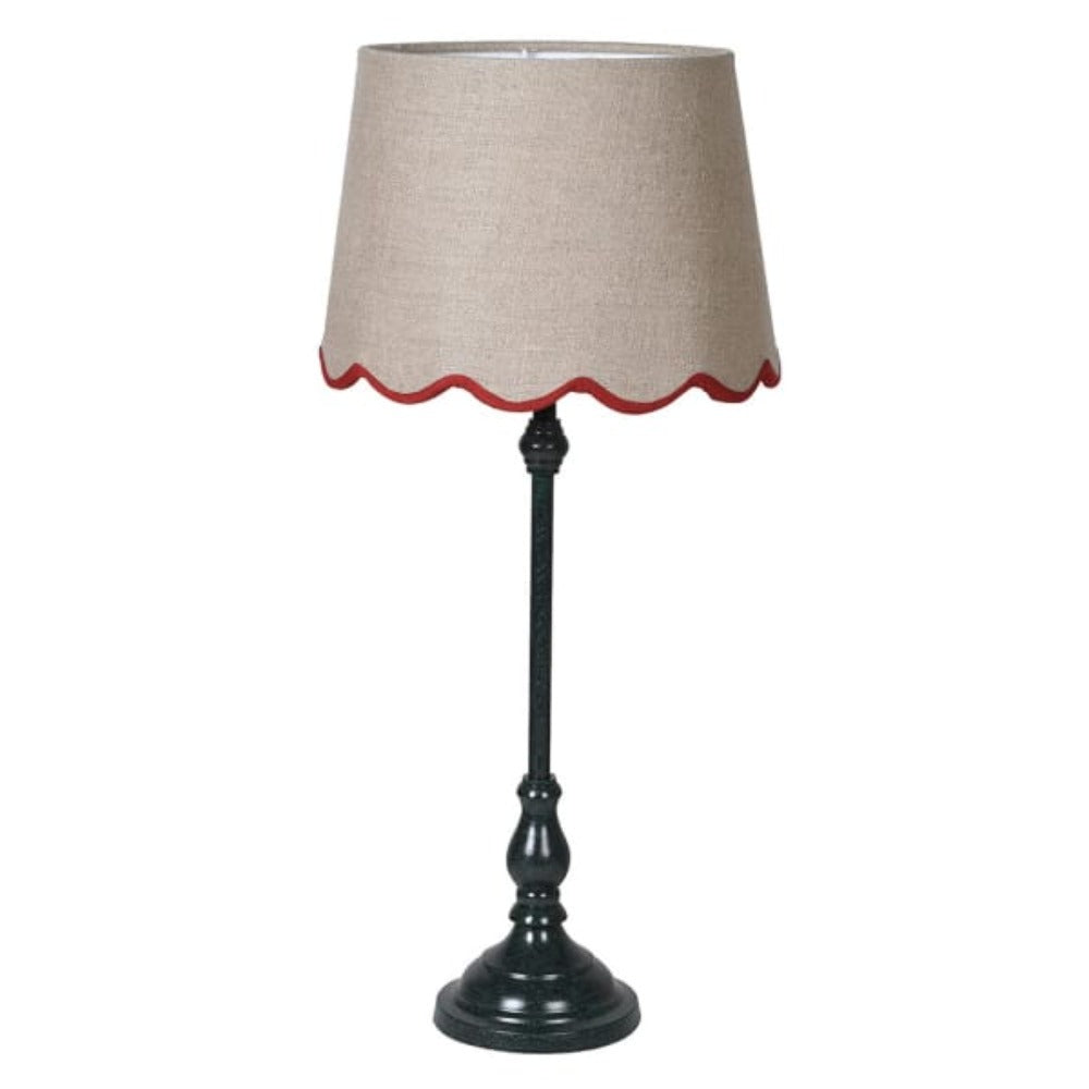 Slim Table Lamp with Red Scalloped Linen Shade