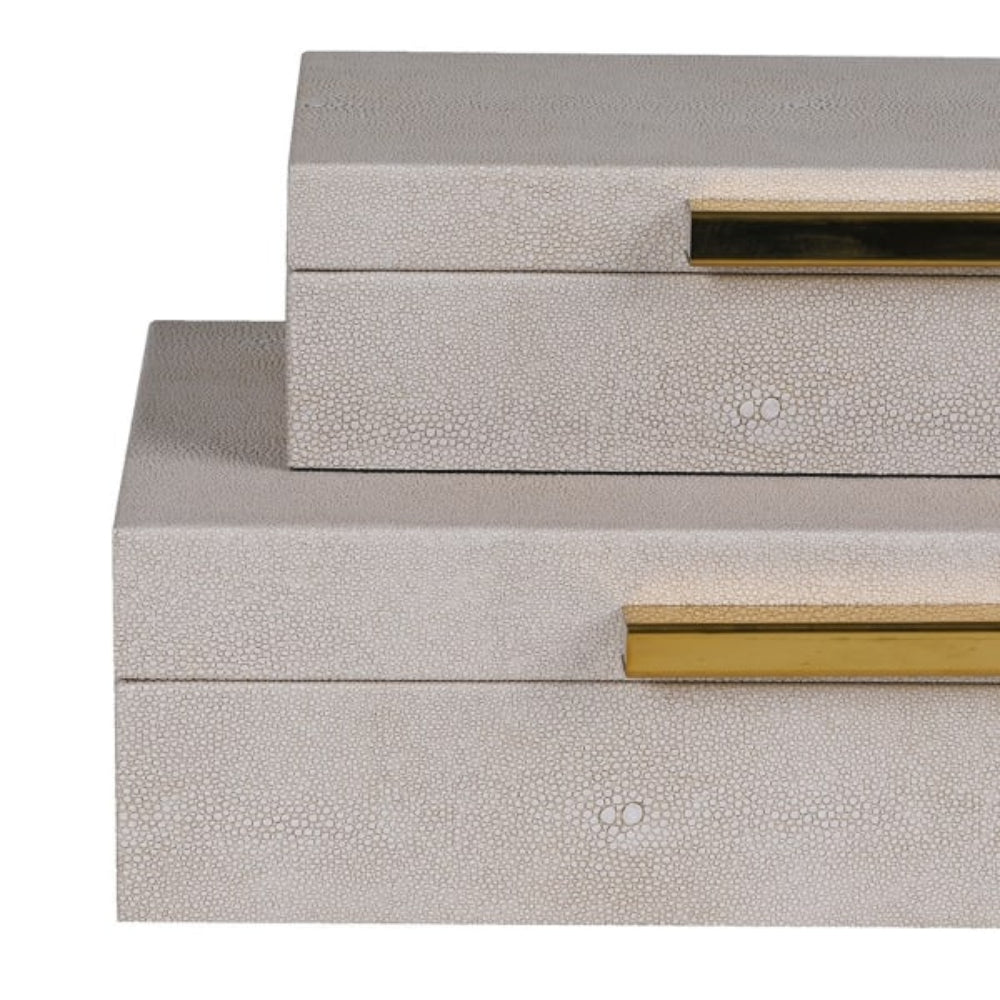 Set of 3 Taupe Faux Shagreen Boxes