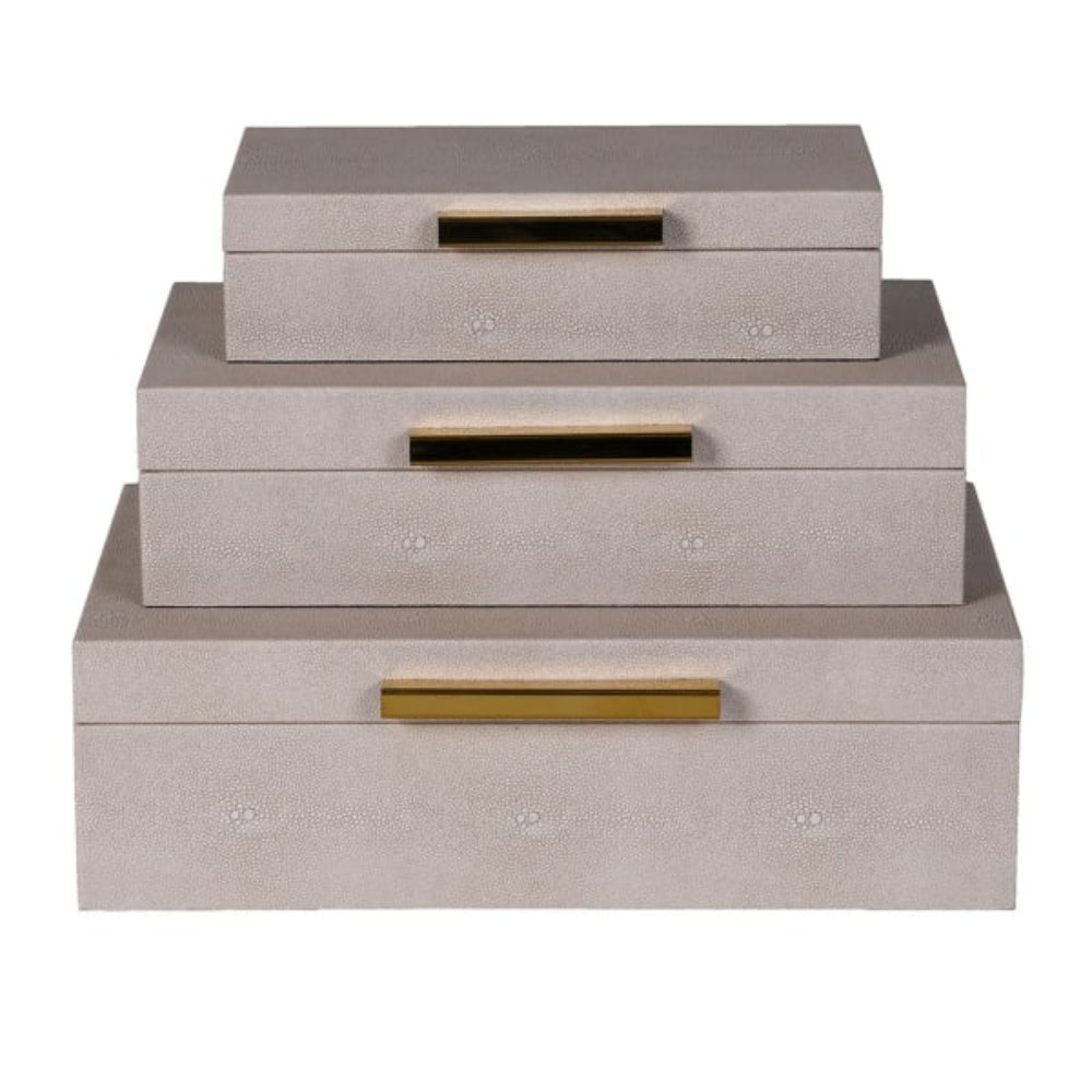 Set of 3 Taupe Faux Shagreen Boxes