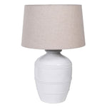 White Beaded Ceramic Table Lamp with Linen Shade