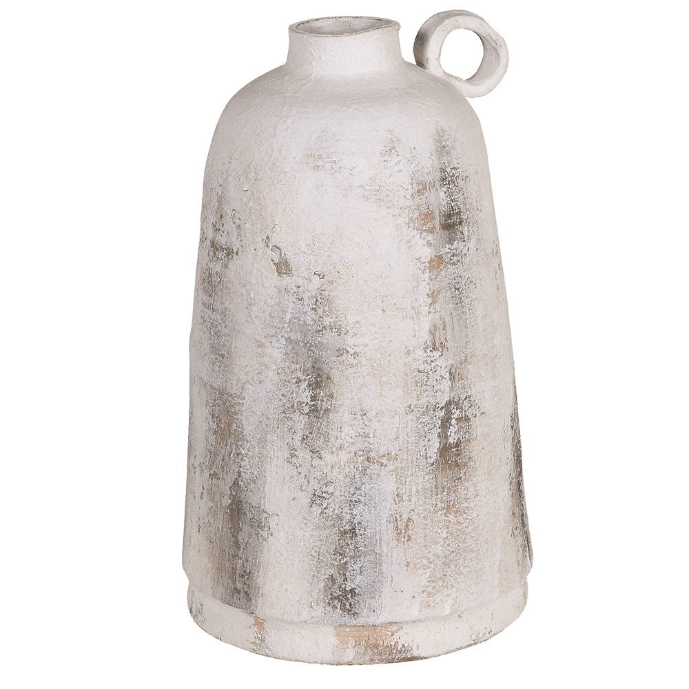 Distressed White Vase with Handle
