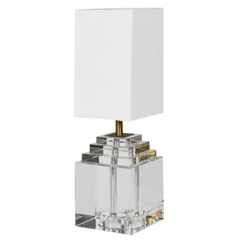 Crystal Cube Base Table Lamp with Linen Shade