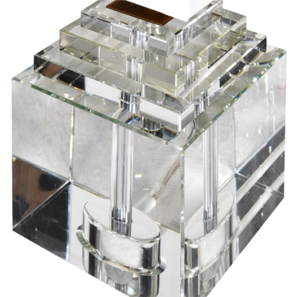 Crystal Cube Base Table Lamp with Linen Shade