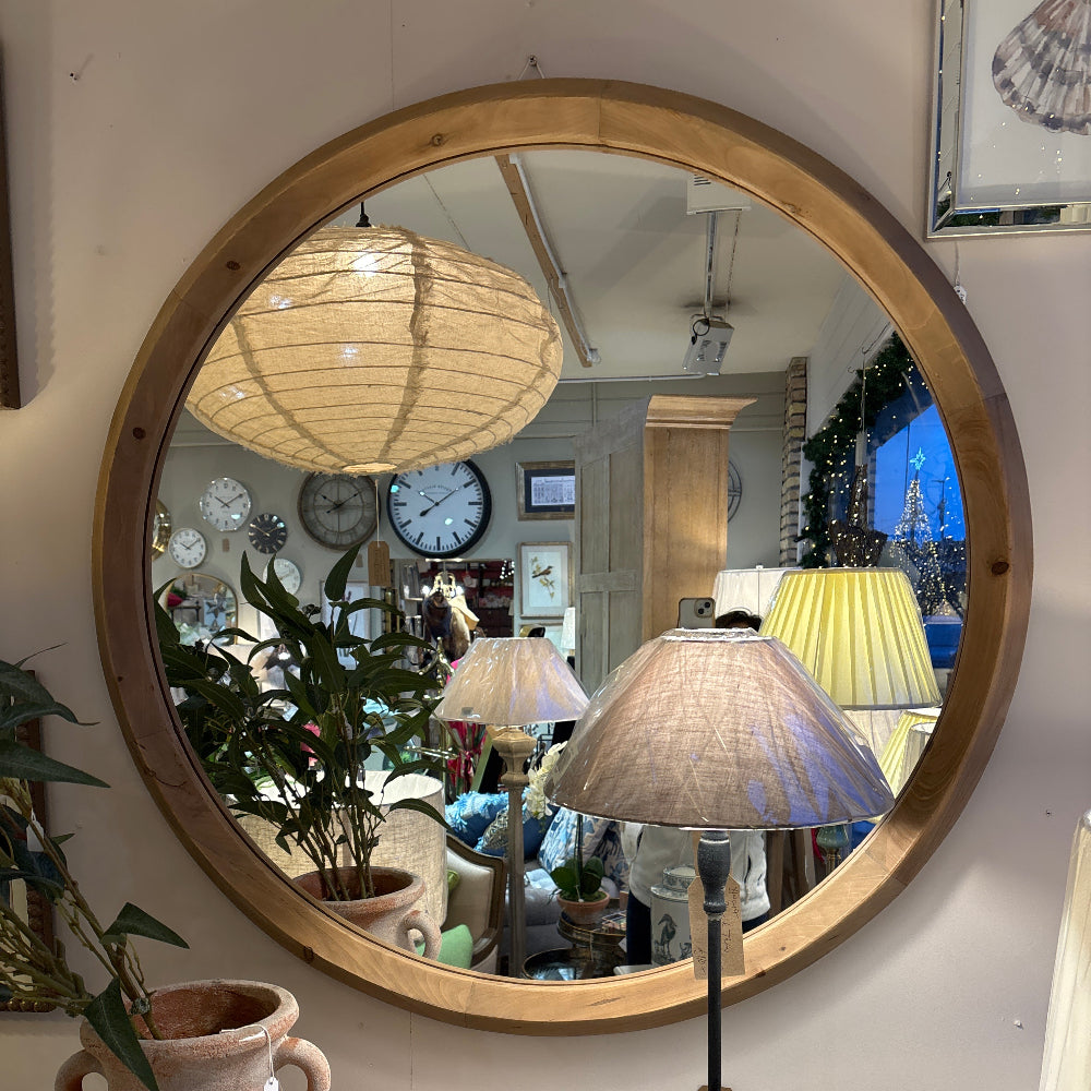 Natural wood mirror round 1m diameter