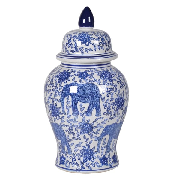 Blue and White Lidded Temple Jar
