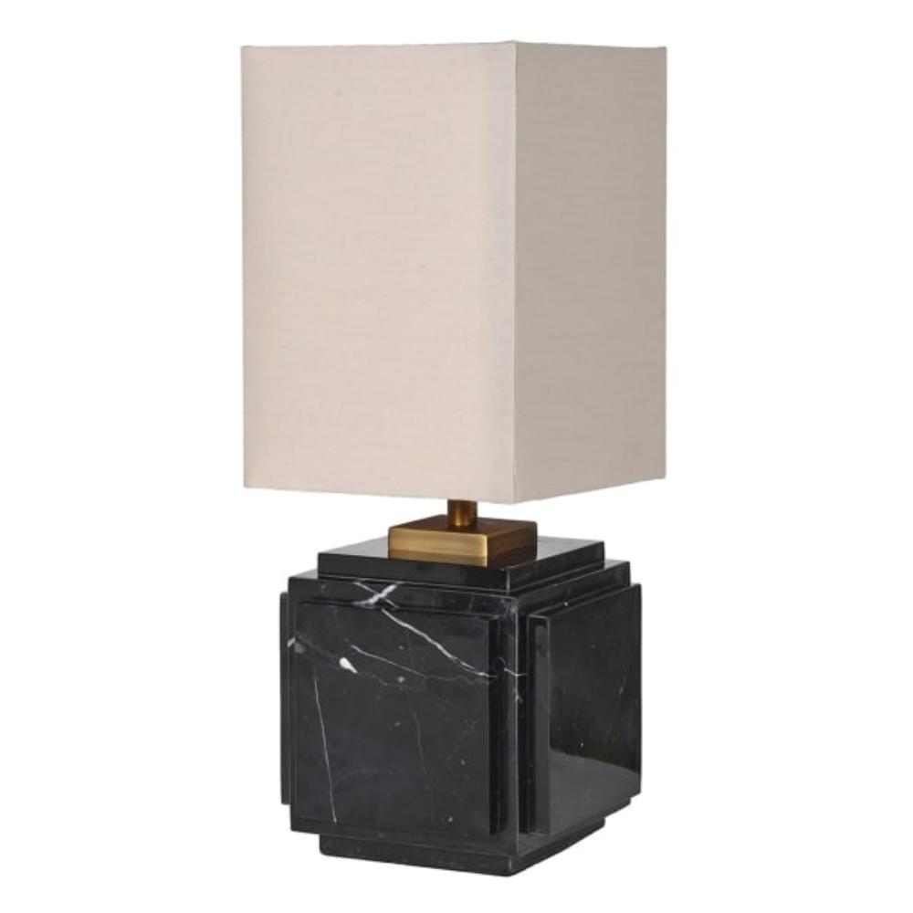 Black Marble Square Base Lamp with Linen Shade