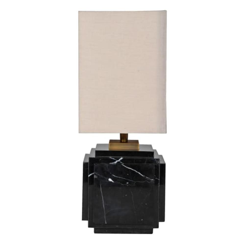 Black Marble Square Base Lamp with Linen Shade