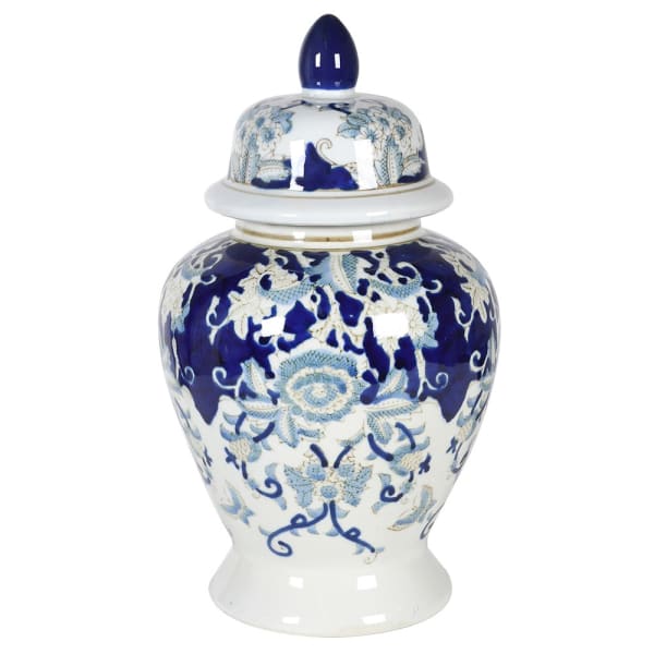Blue and White Traditional Pattern Lidded Ginger Jar