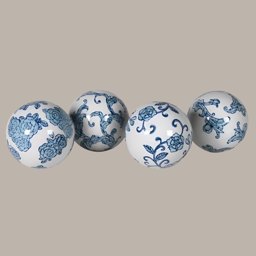 Set of 4 Delft Blue Ceramic Orbs