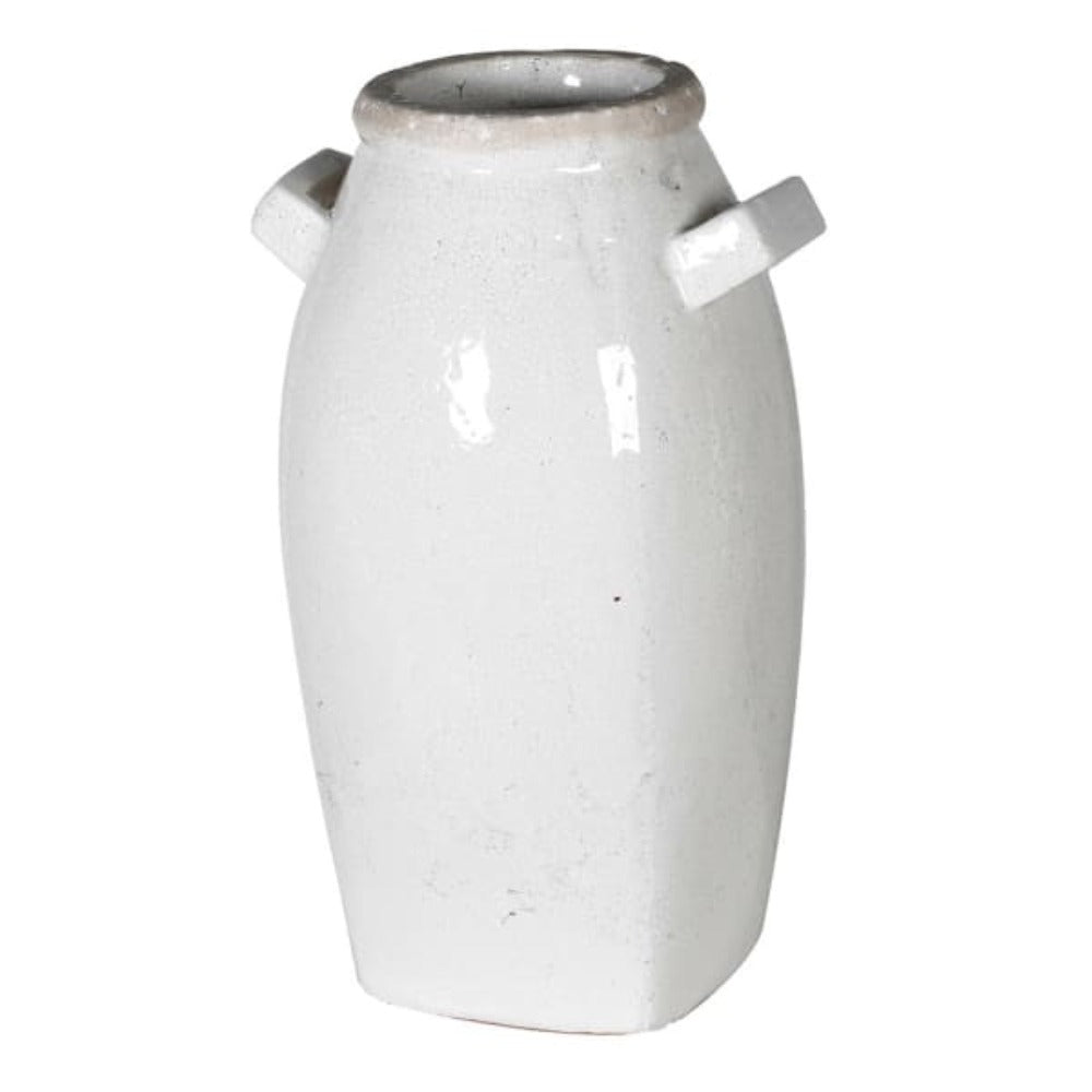 Tall White Terracotta Vase with Handles