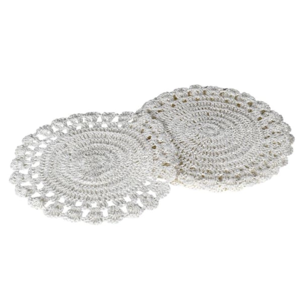 Set of 4 White Round Crochet Placemats