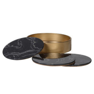 Set of 4 Marble Effect Glass Coasters with Holder