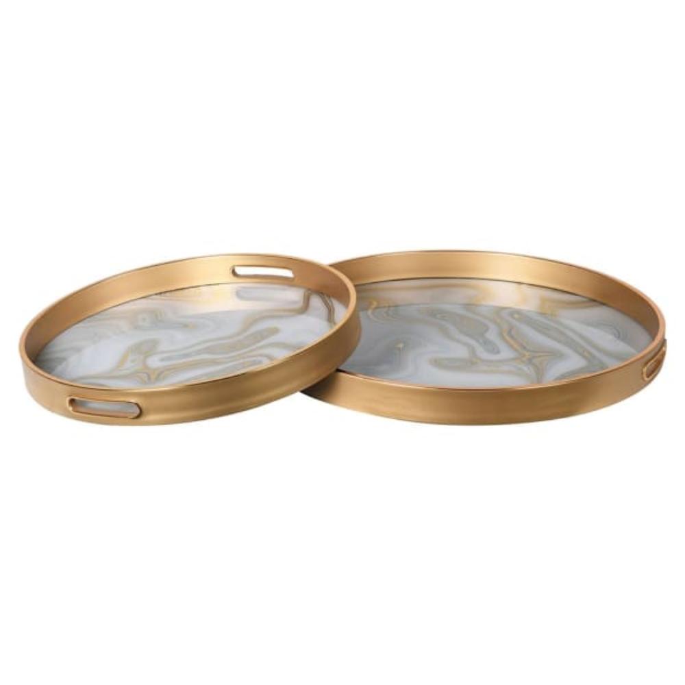 Set Of 2 Gold Swirl Tray