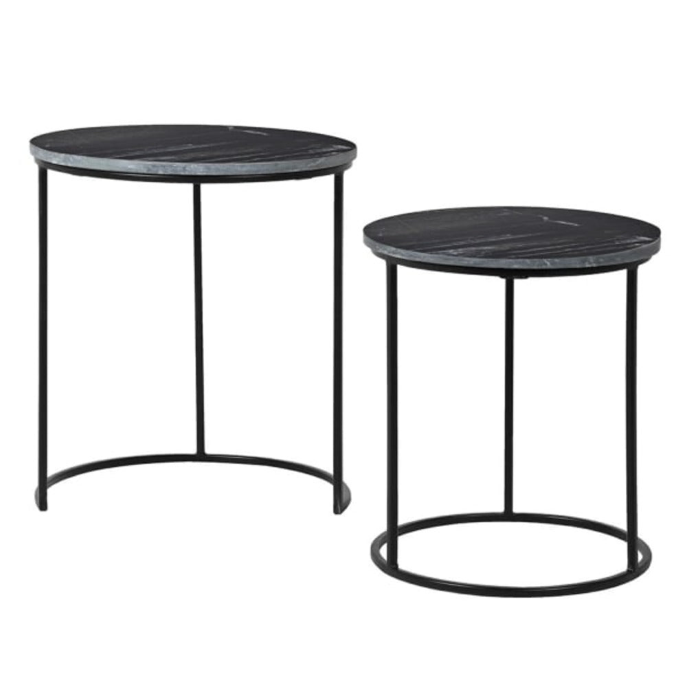 Set of 2 Black Marble Top Side Tables