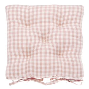 
            
                Load image into Gallery viewer, Gingham seat pad with ties plaster pink
            
        