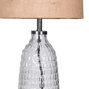 Tall Patterned Clear Glass Lamp with Jute Shade
