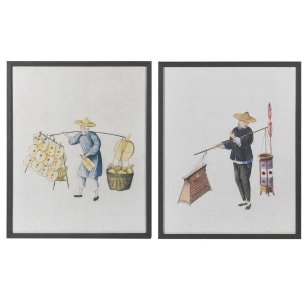 Set of 2 Chinese Men Sketch Pictures