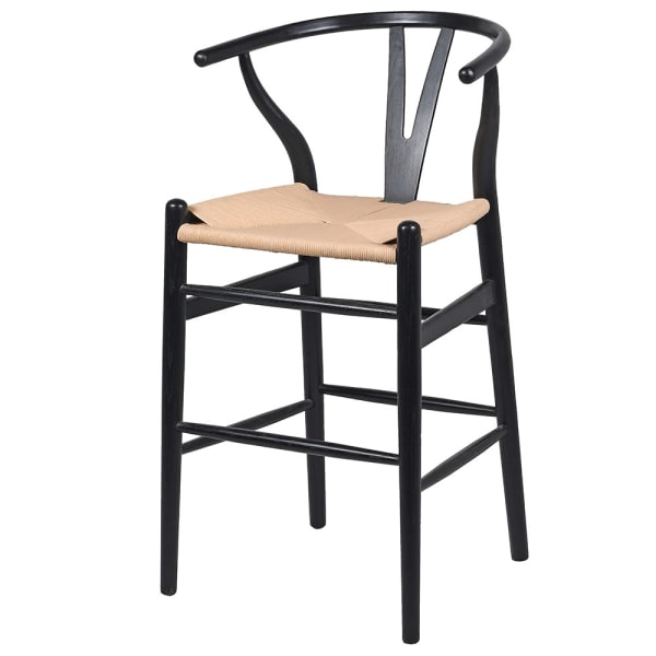 
            
                Load image into Gallery viewer, Open Back Black and Rattan Bar Stool
            
        