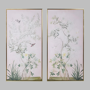 Set of 2 Soft Pink Chinoiserie Floral Pictures