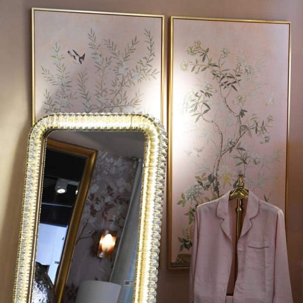 Set of 2 Soft Pink Chinoiserie Floral Pictures