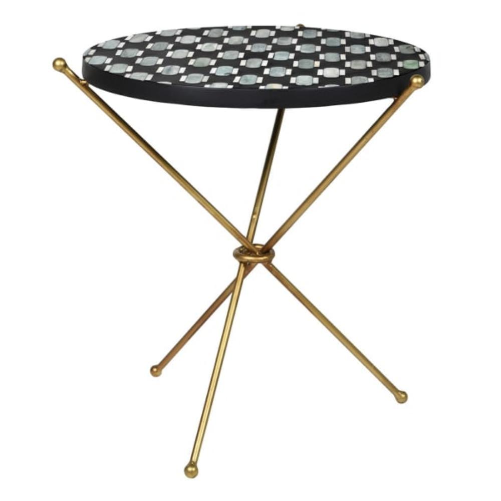 Green Bone Inlay Cross Leg Side Table