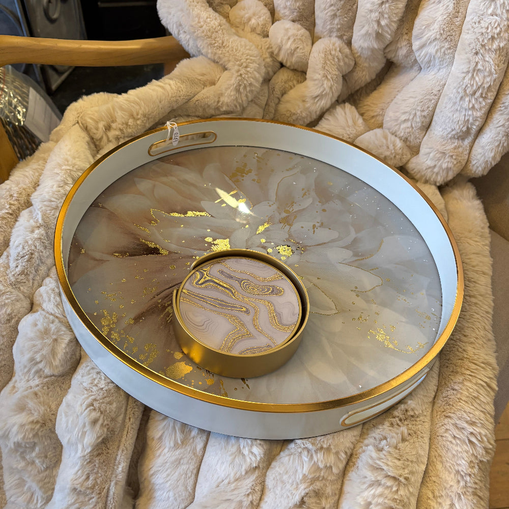 Gold Speckled Floral Tray