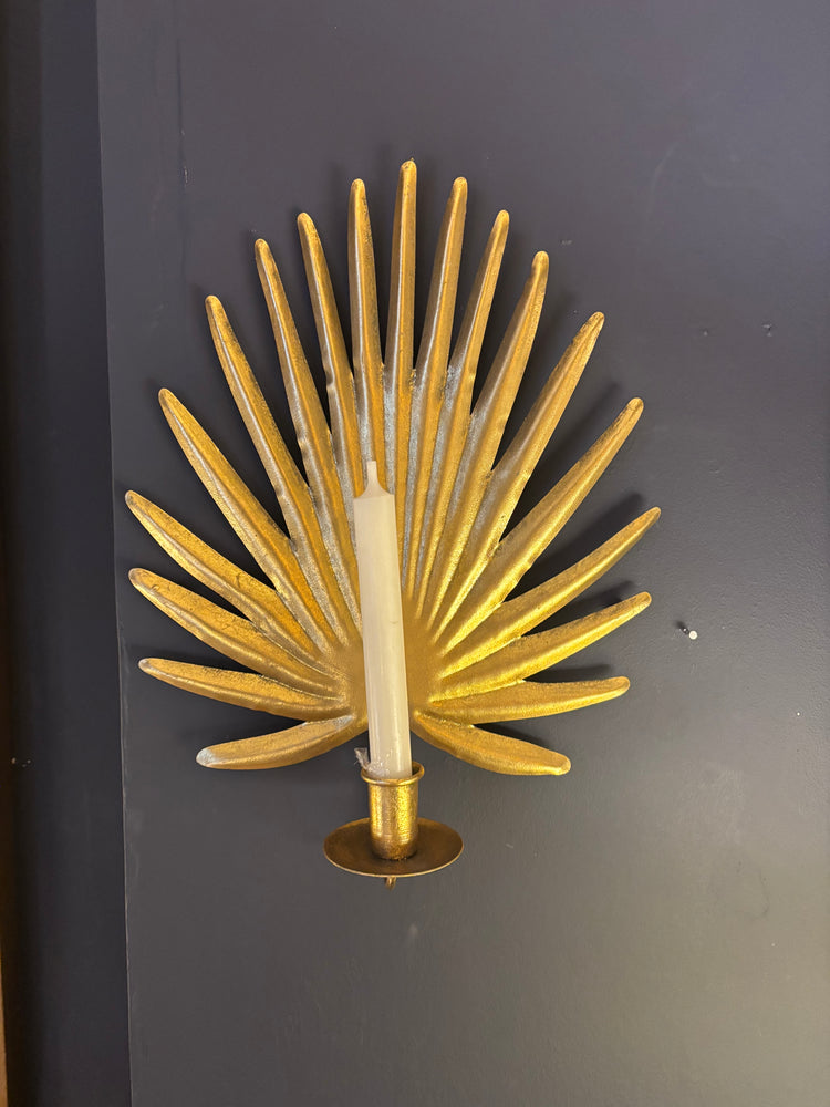 Gold Palm Leaf Wall  Candle Holder