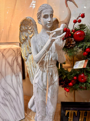 Grey Wood Effect Angel with Bird